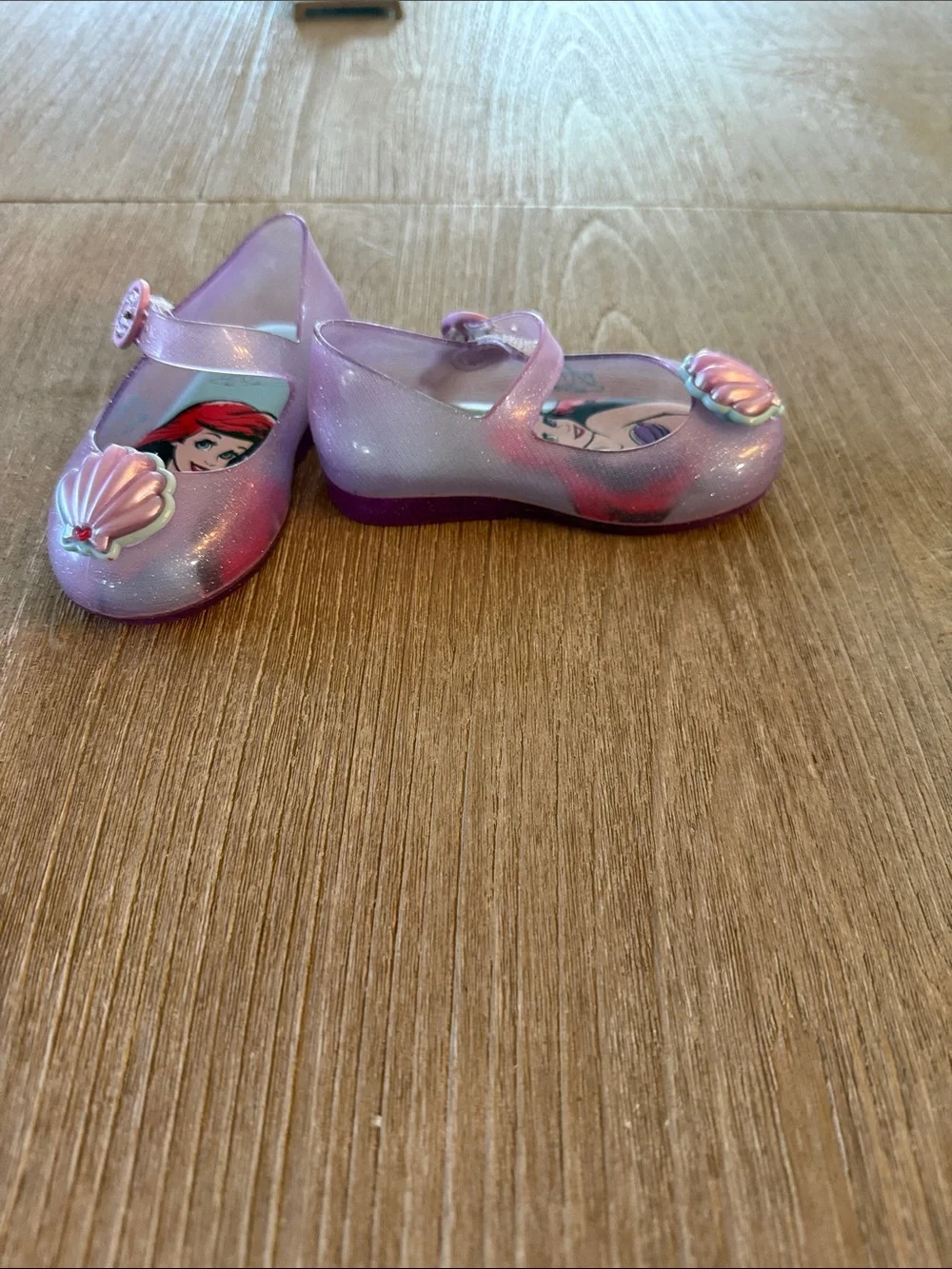 Mini Melissa Pink Glitter Ariel Mary Jane Shoes with Shell Charm